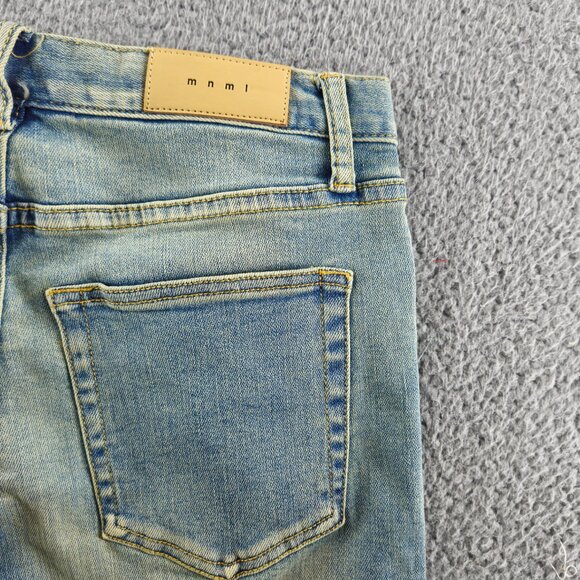 mnml M5 Stretch Denim Jeans Mens 28 Blue Ankle Zip Tapered Skinny Distressed - Picture 15 of 15